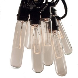 Hometown Evolution, Inc. Commercial Edison Bulb Outdoor String Lights with Hand-Threaded Filament (T25 Tube Edison - Commercial Black Wire, 50 ft)