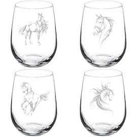 MIP Set of 4 Wine Glass Gift Goblet FANCY Horse Collection (17 oz Stemless)