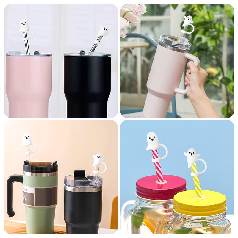 4 PCS Cute Ghost Straw Cover Cap,Straw Cover with 30&40