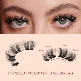 Higu clace False Eyelashes, 10 Pairs of Individual Eyelashes, D Curl 10-15 mm Length, Fluffy Eyelashes, Soft False Eyelashes, Reusable, Cat Eye Lashes, DIY at Home (Charming D 10-15 mm)