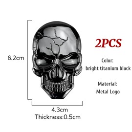 FainFun Metal Skull Sticker, Pack of 2 Skull Stickers, Car Metal, 3D Sticker Car Skull, Car Sticker Metallica, Car Sticker Skull for Motorcycles, Cars, Helmets (Black)