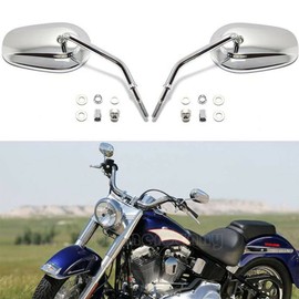 8mm Chrome Tapered Motorcycle Teardrop Rearview Side Mirrors For Harley Cruiser Road King Street Electra Glide Road Glide Dyna Softail (Chrome)