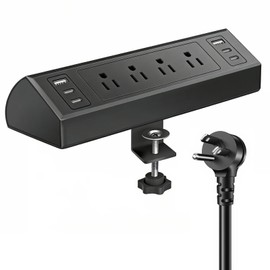 Desk Clamp Power Strip with 40W Total Fast Charging Station, 4 PD 20W USB C Ports, 4 AC Outlets, 1875W Surge Protectors, 6.5 FT Flat Plug Desk Edge Mount Surge Protector Fit 1.9" Tabletop Edge