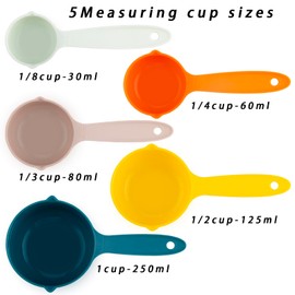zoyizi Plastic Measuring Cups and Spoons Set 10 for Baking & Kitchen, Engraved Metric & US Markings for Liquid & Dry Measuring, BPA Free, Colorful Measuring Cups & Spoons Set