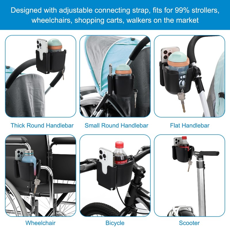 Accmor Stroller Cup Holder with Adjustable Strap, 360 Degree Rotatable