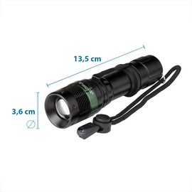 POLY POOL - PP3152 ALUPRO 3W Tragbare LED-Taschenlampe - LED-Taschenl. 3 Helligkeitsst. - Not- od. Arbeitslicht Tragbar aus Aluminium 150m Reichweite mit einstellb. Fokus - Batterielampe mit Trageband