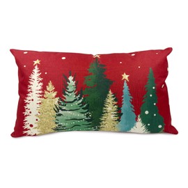 QIANHED Merry Christmas Red Throw Pillow Cover, 12X20 Inch Buffalo Colorful Christmas Trees Snowflake Decoration Holiday Farmhouse Winter Case Decor for Sofa Couch