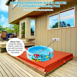 Immersion Water Heater,Pool Heater for Inflatable Pool, Portable Hot Tub Heater with Stainless Steel Protection Guard and LCD Digital Thermometer,Heat Water Fast in Small Pool,Bucket and Bathtub.