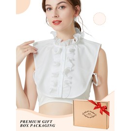 QLX Ruffle Collar Detachable Collars Dickey V Neck Shirts Turtleneck for Women White