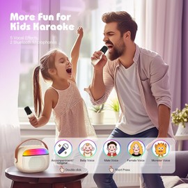 YUNSYE Karaoke Machine for Kids Adults, Mini Portable Bluetooth Speaker with 2 Wireless Microphone, Kids Toys Birthday Gifts for Girls Ages 4-12 +Year Old Family Home Party (Off White)