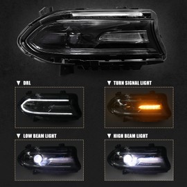 VLINCAR HID Headlight Assembly Compatible with 2015 2016 2017 2018 2019 2020 2021 Dodge Charger (Xenon/HID Model) Headlamp Replacement Right Passenger Side