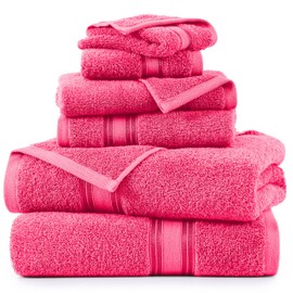LANE LINEN Luxury 6-Piece Bath Towel Set - 100% Cotton, Super Soft, Extra Absorbent, Zero Twist - Includes 2 Bath Towels, 2 Hand Towels, 2 Washcloths - Fuchsia