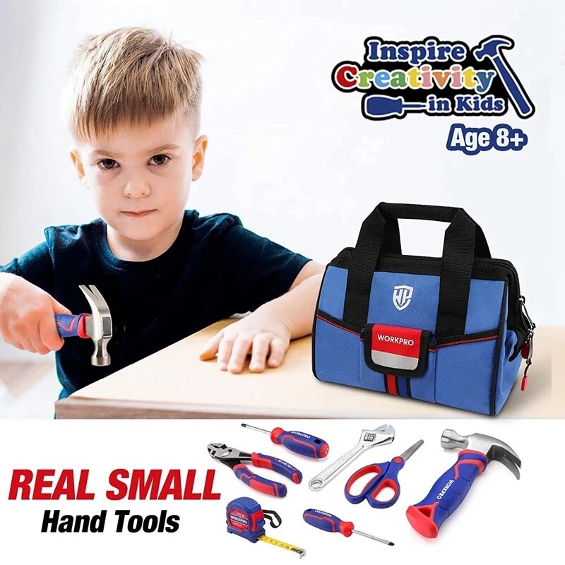 WORKPRO 9-Piece Kids Real Hand Tool Set Blue Junior Tool