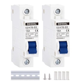 DIHOOL Miniature Circuit Breakers, 2pcs 16A 12-240V DC Disconnect Switch, DIN Rail Mount Breaker