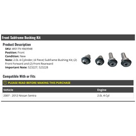 Front Subframe Bushing Kit - 4 Piece - Compatible with 2007-2012 Nissan Sentra 2.0L 4-Cylinder
