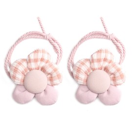 2PCS Fabric Flower Ropes Hair Band Ties Ponytail Holders Soft Elastic Bands with Flowers Accessories for Children Girls and Ladies (Purple)