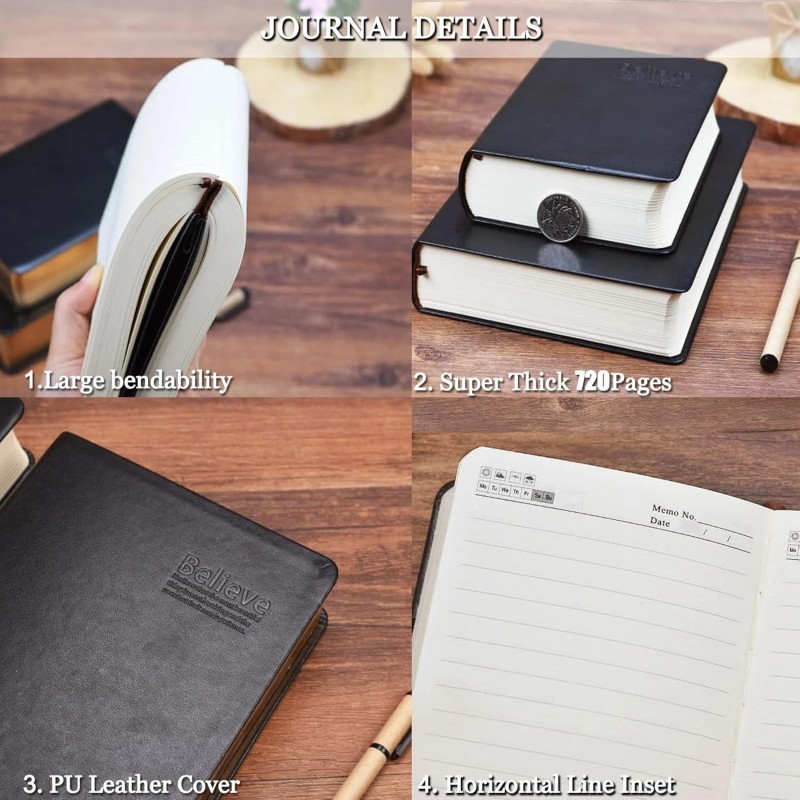 Lemical Black B6 Notebook 720 Pages Thick Leather Journal Gift