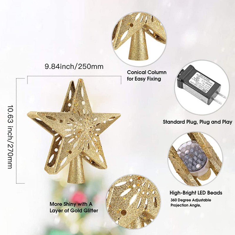 LED Snowflake Projector Star Christmas Tree Topper