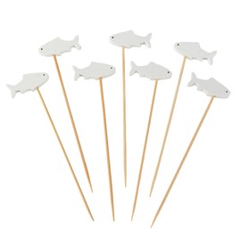 BambooMN 3.9 Inch White Fish Cocktail Appetisers Bamboo Toothpick Picks, Stirrer Sticks for Fruit Party, Charcuterie Accessories and Drinks, 100 Pieces