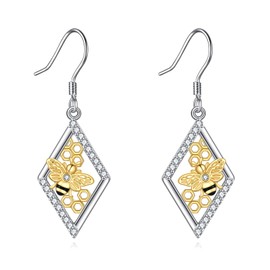 Honeycomb Bee Earrings Sterling Silver Beehive and Bee Dangle Earrings Honey Bee Earrings Jewelry Birthday Christmas Gifts for Women