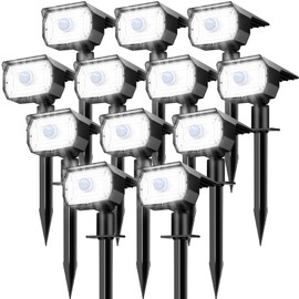 nipify Solar Spot Lights Outdoor Motion Sensor with 3 Modes, [ 12 Pack/56 LED ] Solar Spotlights Outdoor Waterproof 2-in-1 Auto On/Off Landscape Lighting for Outside Yard Wall Garden Path,Cool White