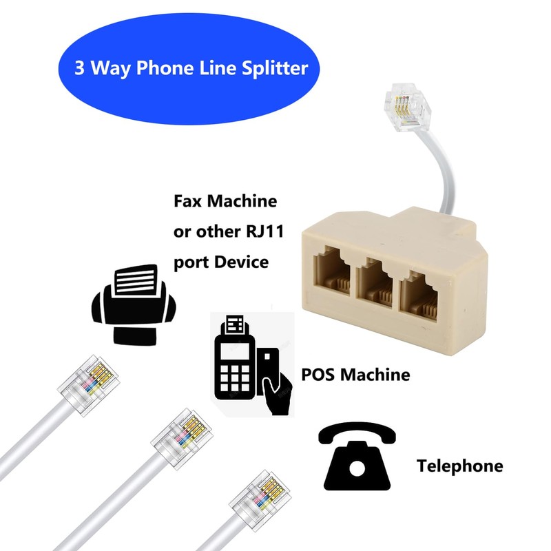 Yumiwoow RJ11 Cable 3 Way Telephone Splitter 3 Pack, Beige,
