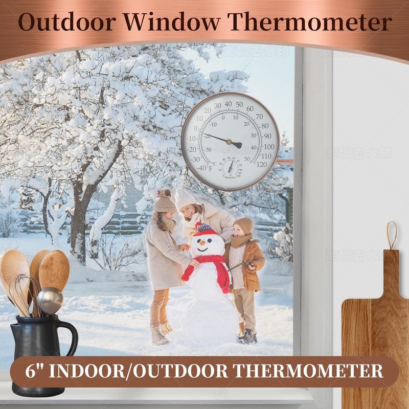6-Inch Outdoor Thermometer for Patio. Accurate Window Thermometer for Outside