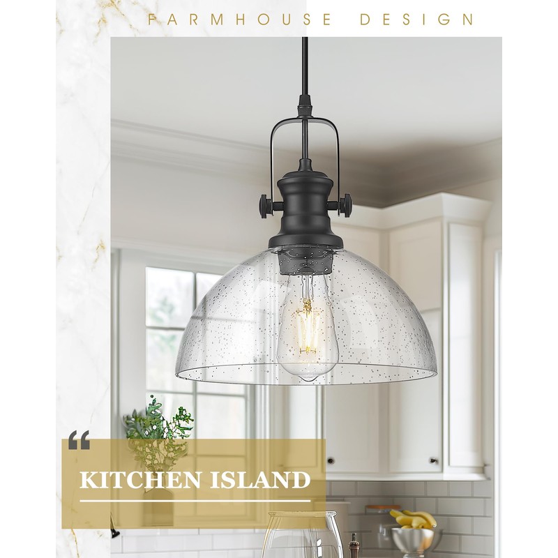 Audickic Black Pendant Lights Kitchen Island, 10.5" Farmhouse Pendant Lighting