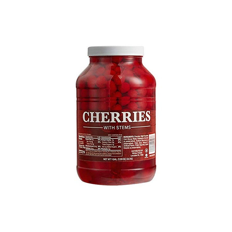 Maraschino Cherries with Stems 1 Gallon Jar - 4/Case