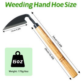 Ucatcher Japanese Hand Weeding Hoe Patio Weed Remover Tool 34cm Hand Weeding Hoe High-Carbon Steel Gardening Tools One-Piece Molding Garden Hoes with Solid Wood Handle for Weeding