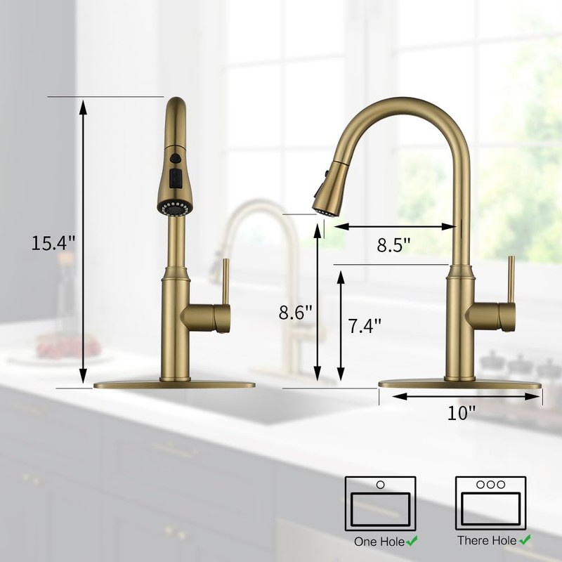 Gold Kitchen Faucet with Sprayer,Single Handle Kitchen Sink Faucet with