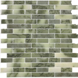 Vinyl Peel and Stick Backsplash Tile, 12"x12" Yellow-Green Marble Tiles Wall Tiles for Kitchen Bathroom, 12-Sheet