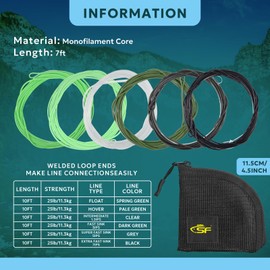 SF Fly Fishing Poly-Coated Leaders Kit Monofilament Core Leader Line for 10' IPS1, 1.5, 3, 5, 7 Set, Multi Colors 25LB
