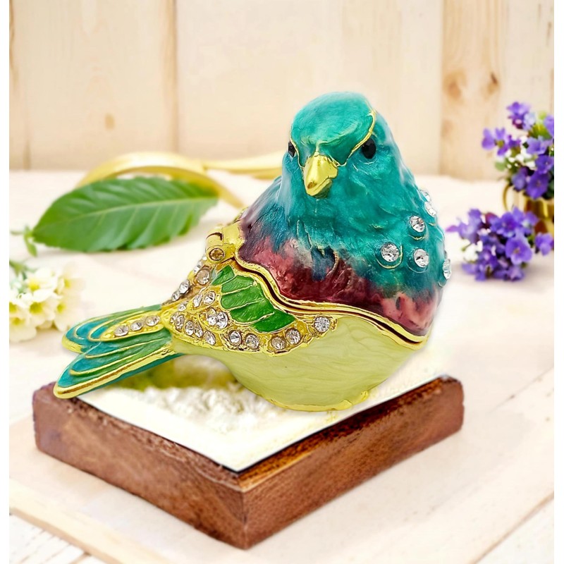 JWT Astyle Turquoise Green Bird Trinket Boxes Hinged ,Bird Decor
