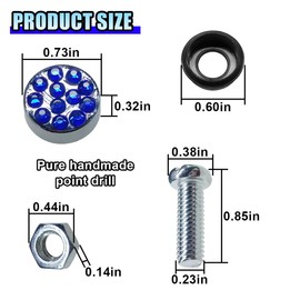 Bling Car License Plate Frame Screw Caps, Anti-Theft License Plate Bolt Cap, Rhinestone Car License Plate Fasteners, Automotive Exterior Decoration Accessories for Car Truck SUV (Blue)
