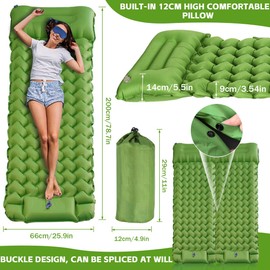 COYBTO Sleeping Pad-Self Inflating Camping Mat, Durable Compact Waterproof Camping Air Mattress, Ultralight Inflatable Sleeping Mat with Foot Pump and Pillow, Sleeping Mat for Hiking(Olive Green)