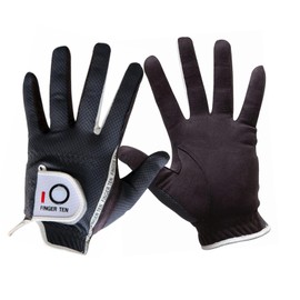 FINGER TEN Men’s Golf Glove Rain Grip Pair Both Hand Left Right Hand, Hot Wet Weather No Sweat, Black Grey, Fit Size Small Medium Large XL (Grey, M/Large)
