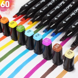 HOOHLOOY 60-Color Alcohol Marker Set with Dual Tips for Artists & Coloring