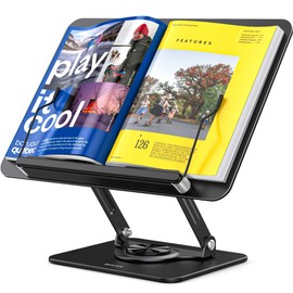 BESIGN BS02 Book Stand for Reading, Adjustable Book Holder, Ergonomic Laptop Stand, Cookbook Stand, Recipe Book Holder with Elastic Page Clips for Music Scores, Recipe, Tablet