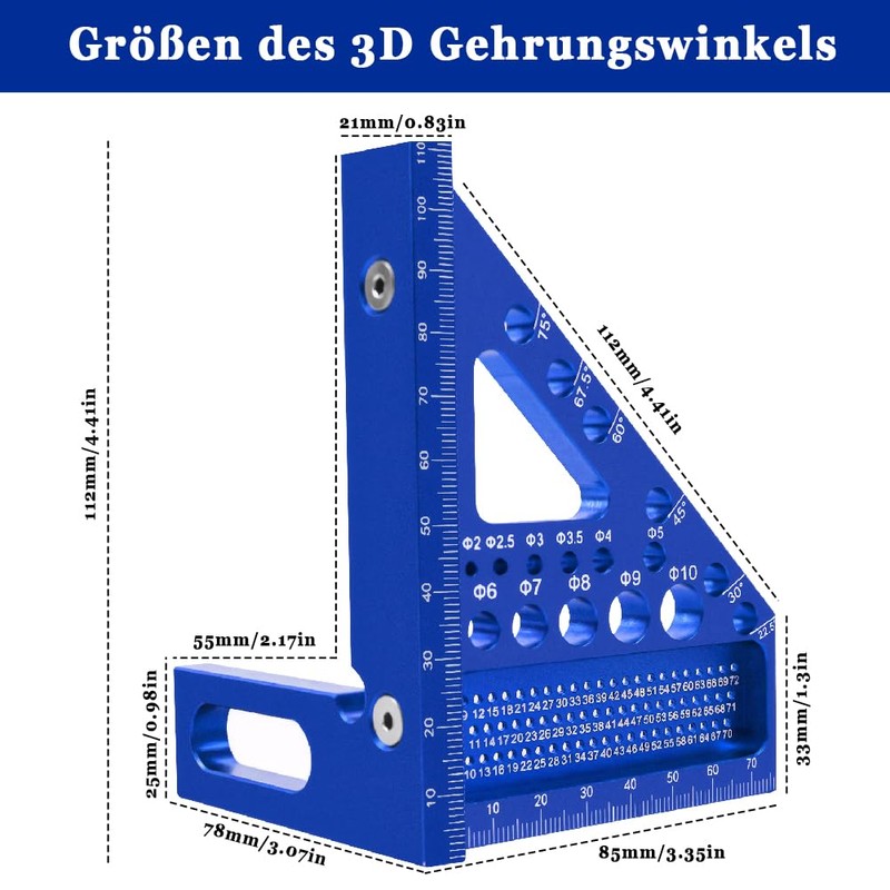 Tyafzzn 3D Mitre Angle, 22.5-90° Combination Angle Made of Aluminium