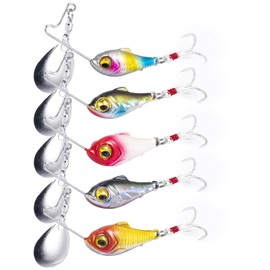 Goture Metal Vibration Lure, 0.5 oz (15 g), Set of 5 in 5 Colors, For Mountain Streams, Gulf and Control Fishing Sites, Tube Fishing, Source Tributary, Far Toss, Triple Hook Included, Blade Included,
