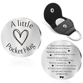 Brainy Pocket Hug Token Long Distance Friendship Keepsake Stainless Steel Double Sided Inspirational Gift with Keychain Souvenirs for True Friends