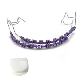1-Set Temporary Tooth Decoration with Metal Wires, Includes Box of Metal Brackets and Orthodontic Bands, Ideal for Orthodontists to Explain and Dental Students to Practice (Purple)