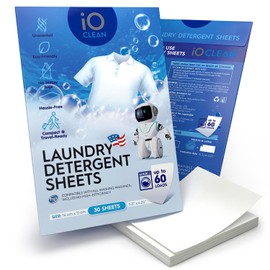 iO Clean Eco-Friendly Laundry Detergent Sheets – 30 Pack | Ultra-Concentrated & Hypoallergenic | Biodegradable & Travel-Friendly | Zero-Waste Laundry Strips for Fresh, Powerful Cleaning
