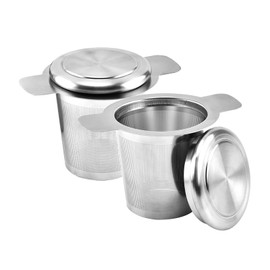 Dzmuero Tea Filter, Tea Strainer for Loose Tea, Pack of 2 Tea Bags for Loose Tea, Tea Filter Stainless Steel with Lid and Handles, Fine Mesh for Loose Tea
