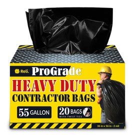 Reli. Contractor Garbage Bags 55 Gallon | 20 Trash Bags | Heavy Duty | Black Contractor