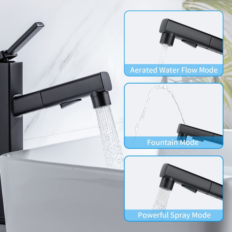 HANLIAN Single Handle Pull Out Bathroom Vessel Sink Faucet with
