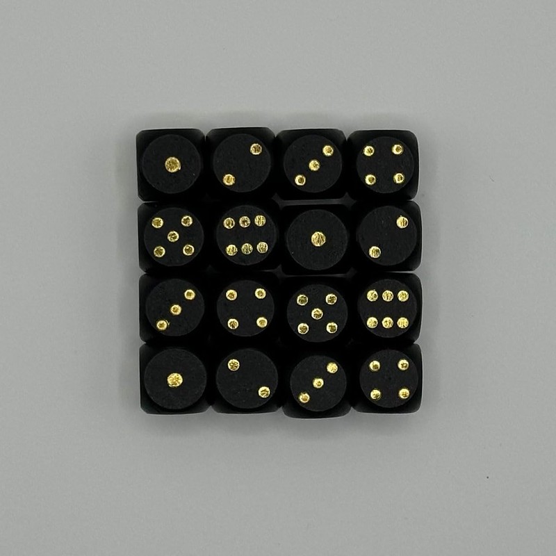 CRAFT CROWN Black Dice, Gold Letters, 16 Pieces, 0.5 inches