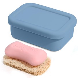 Leak Proof Silicone Travel Soap Case with Draining Layer, Travel Size Toiletry, Portable Soap Container for One Regular Bar Soap Perfectly, Shatter-Proof Soap Holder for Bathroom, Gym (Dark Blue)
