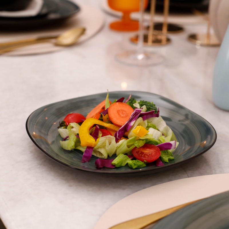 16pcs Ceramic Dinner Set Green Square Shape Dinnerware Set for